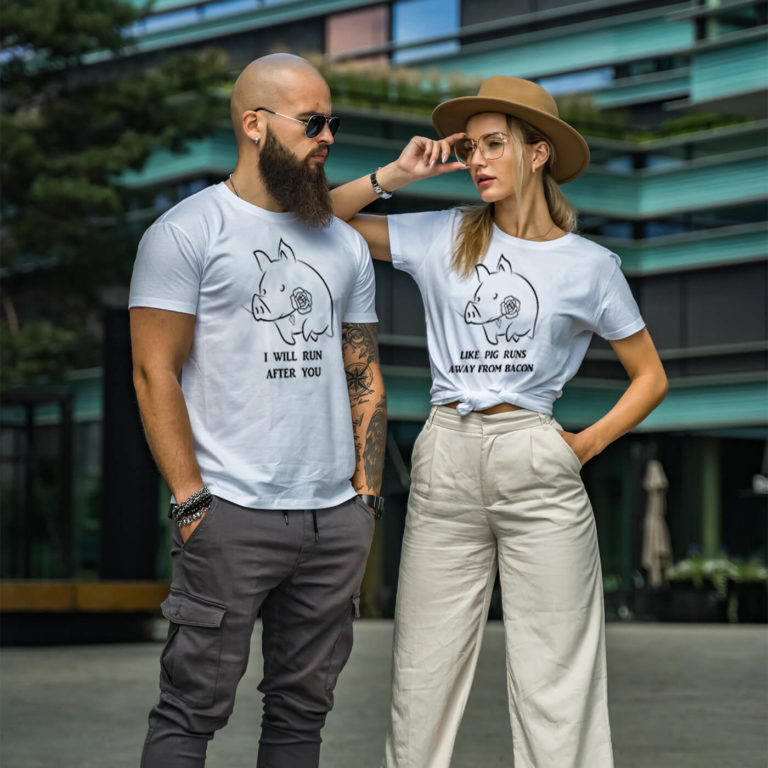 Couple t-shirts Pig with Rose Couple t-shirts Pig with Rose