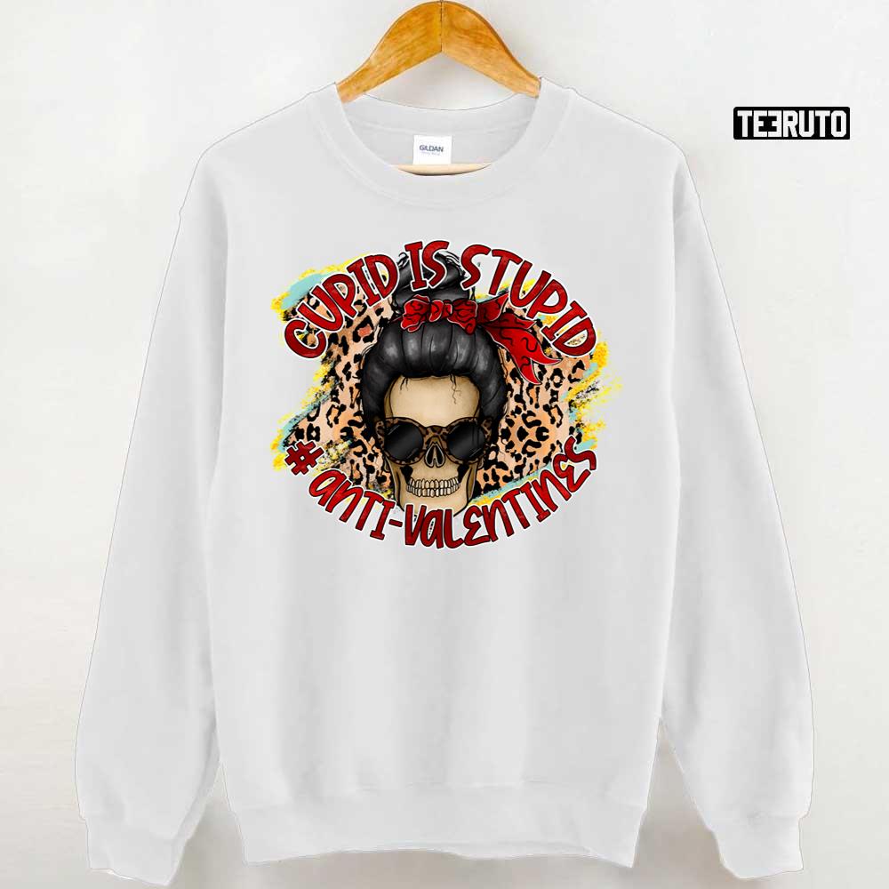 Cupid Is Stupid Anti Valentine's Day Leopard Pattern Unisex Hoodie Cupid Is Stupid Anti Valentine's Day Leopard Pattern Unisex Hoodie