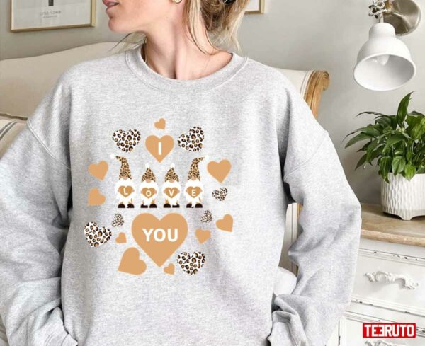 Cute Gnomes I Love You Valentine Leopard Hearts Unisex Sweatshirt