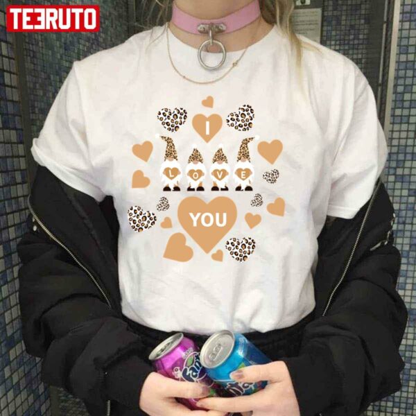 Cute Gnomes I Love You Valentine Leopard Hearts Unisex Sweatshirt