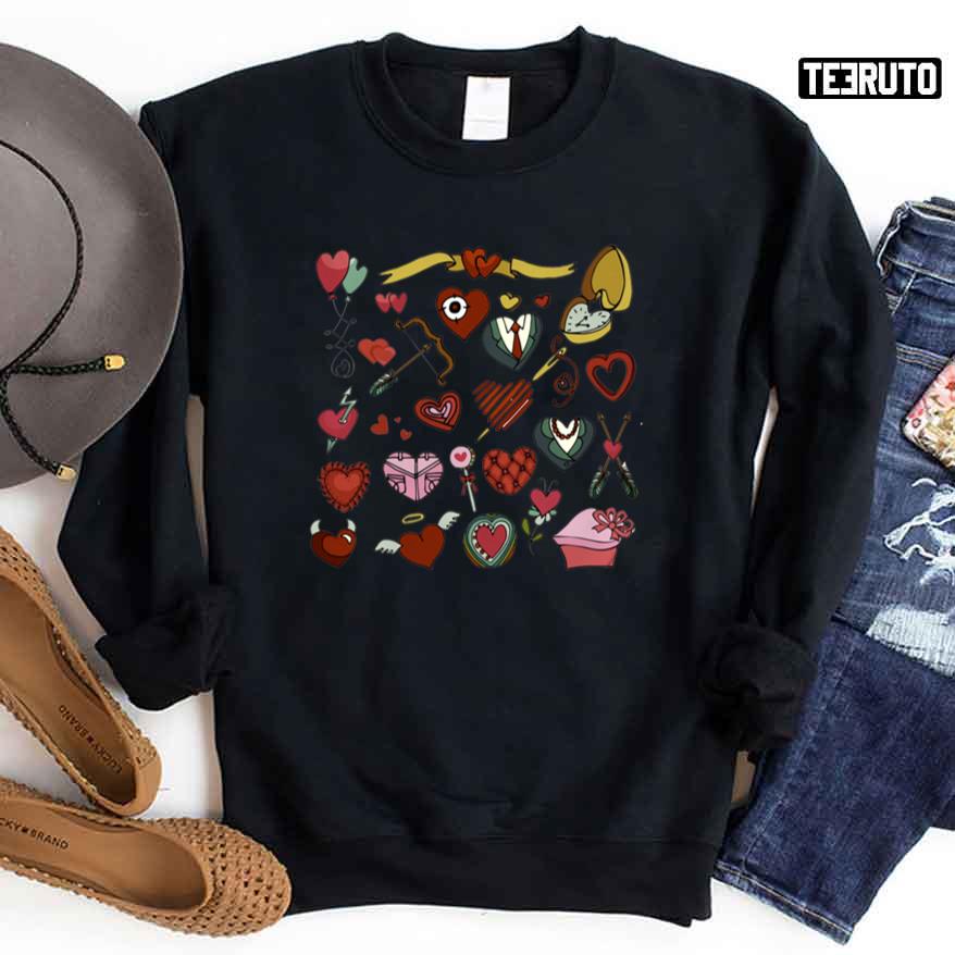 Cute Valentines Day Hearts Doodle Unisex Sweatshirt Unisex T-Shirt Cute Valentines Day Hearts Doodle Unisex Sweatshirt Unisex T-Shirt