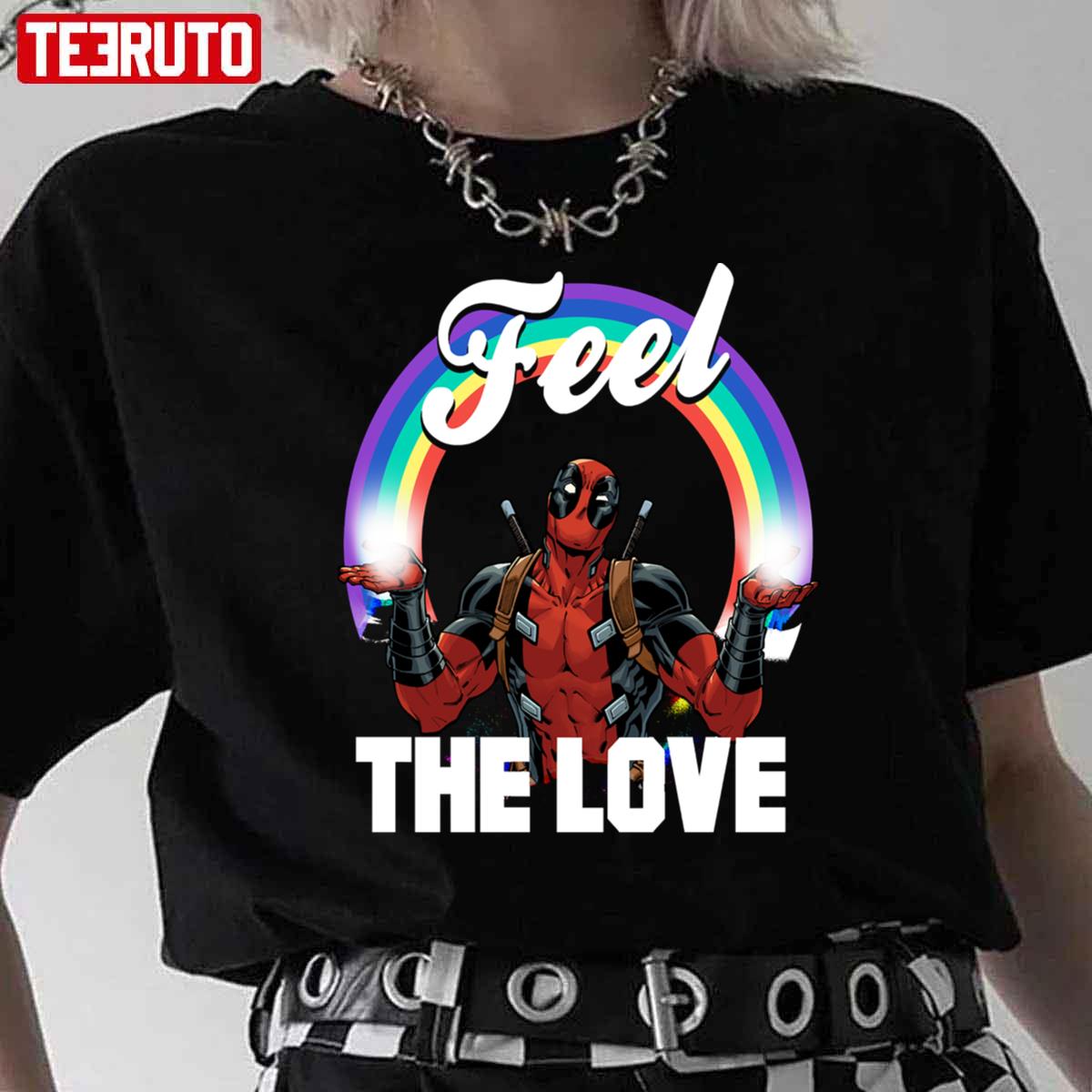 Deadpool's Feel The Love Full Rainbow Arch Unisex T-Shirt Deadpool's Feel The Love Full Rainbow Arch Unisex T-Shirt