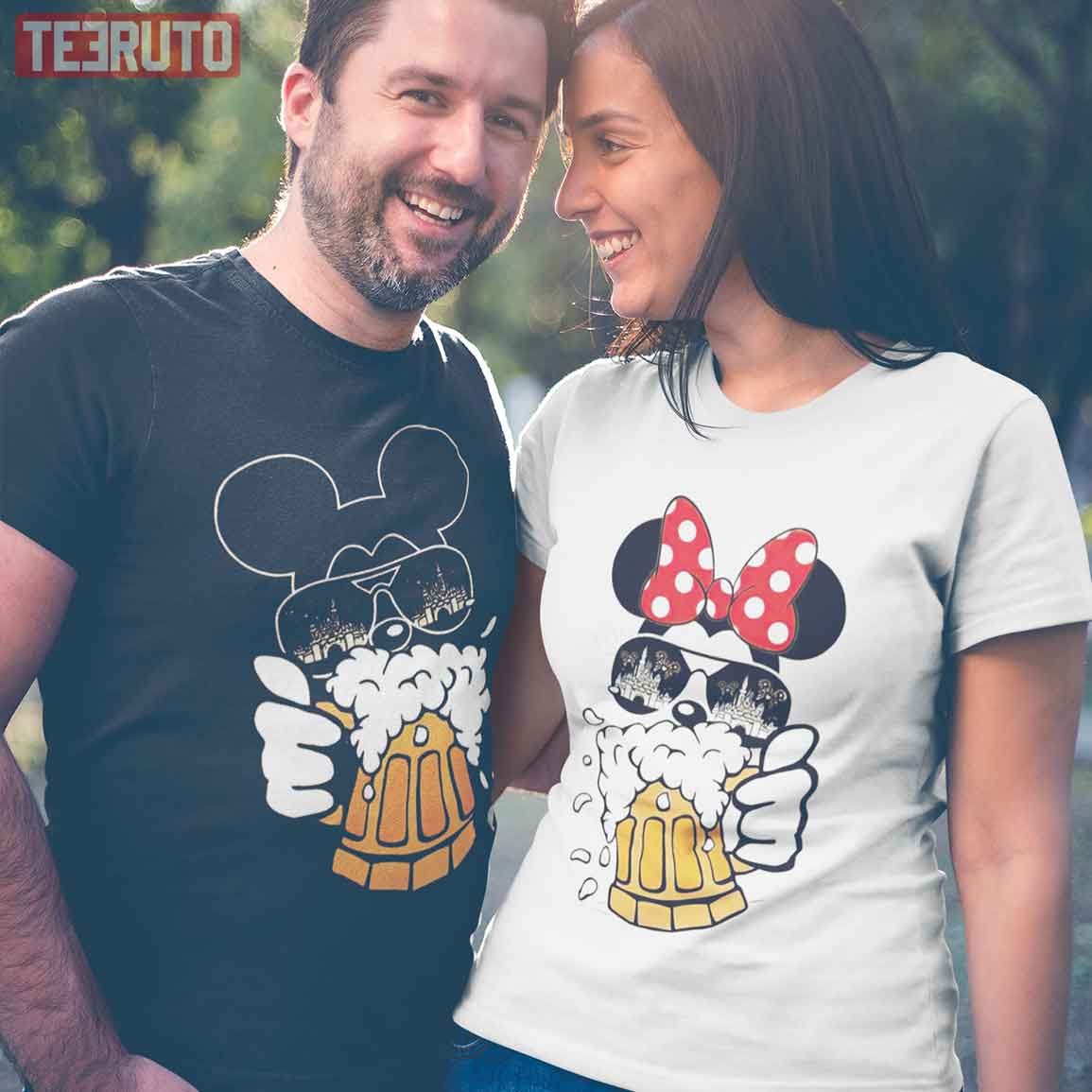 Disney Mickey Minnie Drinking Beer Couple Matching Valentine T-Shirt Disney Mickey Minnie Drinking Beer Couple Matching Valentine T-Shirt