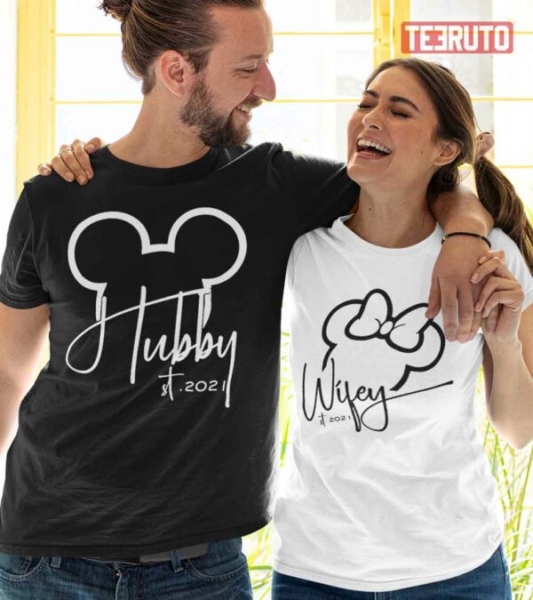 Disney Mickey Minnie Mouse Valentine Matching Hubby And Wifey Couple T-Shirt
