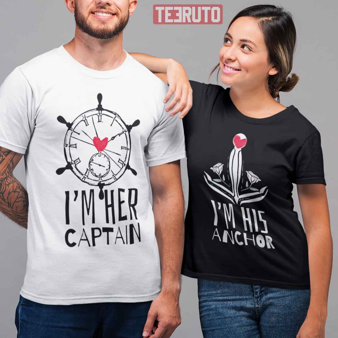 I'm Her Captain His Anchor Husband And Wife Couple Matching Valentine T-Shirt I'm Her Captain His Anchor Husband And Wife Couple Matching Valentine T-Shirt