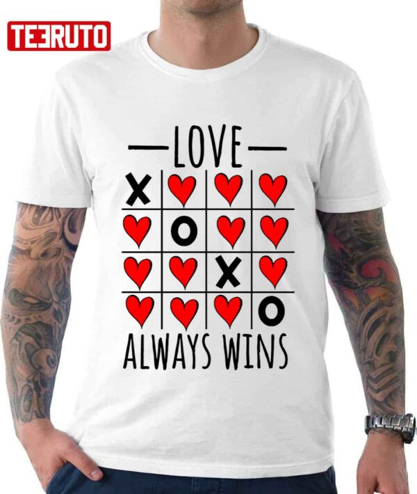 Love Always Wins Tic-tac-toe Game Heart Valentine’s Day Unisex T-Shirt