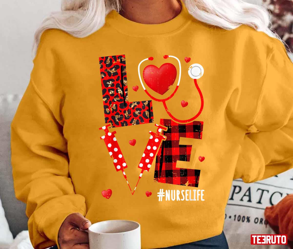 Love Nurselife Valentine Leopard Plaid Heart Unisex T-Shirt Love Nurselife Valentine Leopard Plaid Heart Unisex T-Shirt