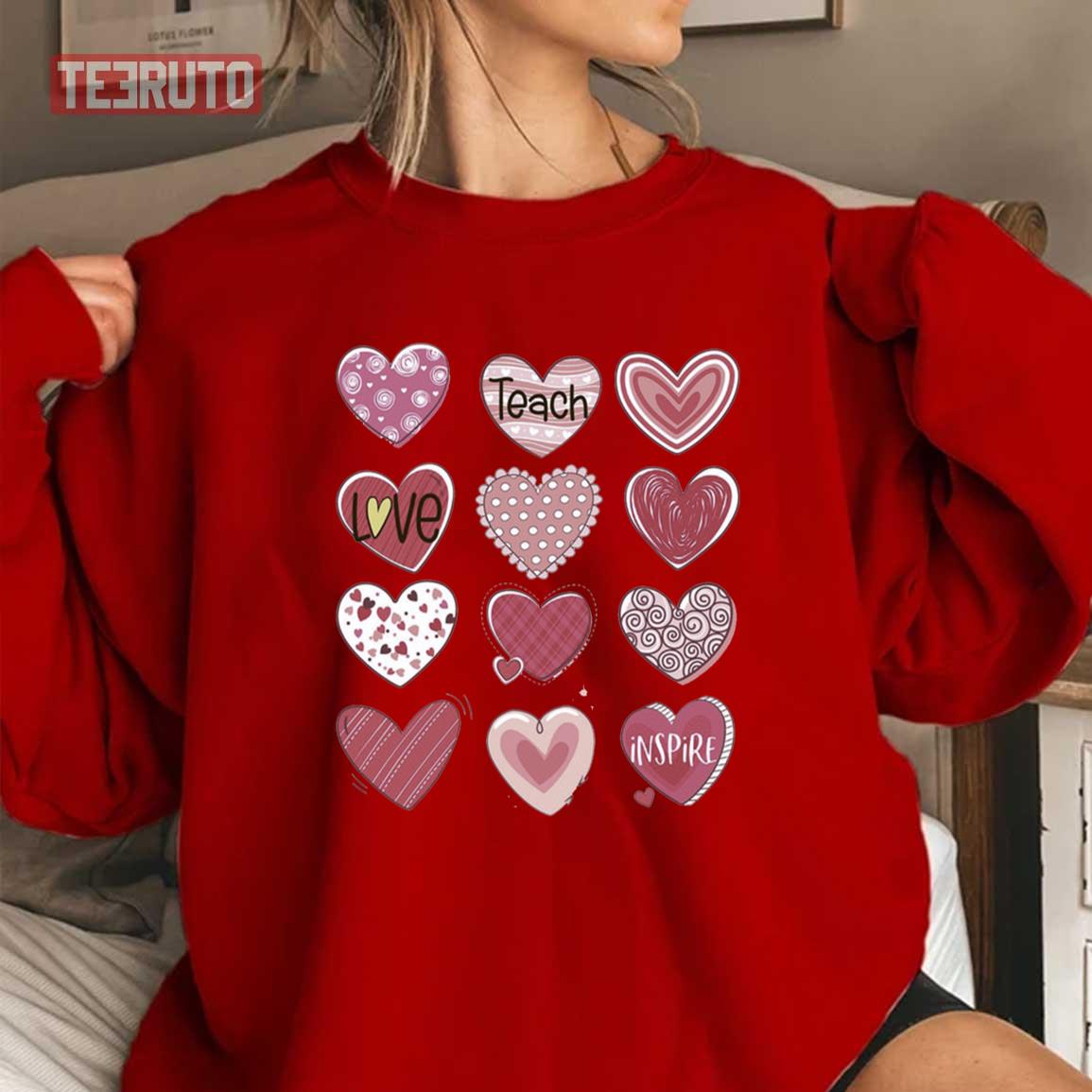 Love Teacher Valentines Pink Hearts Unisex Sweatshirt Unisex T-Shirt Love Teacher Valentines Pink Hearts Unisex Sweatshirt Unisex T-Shirt