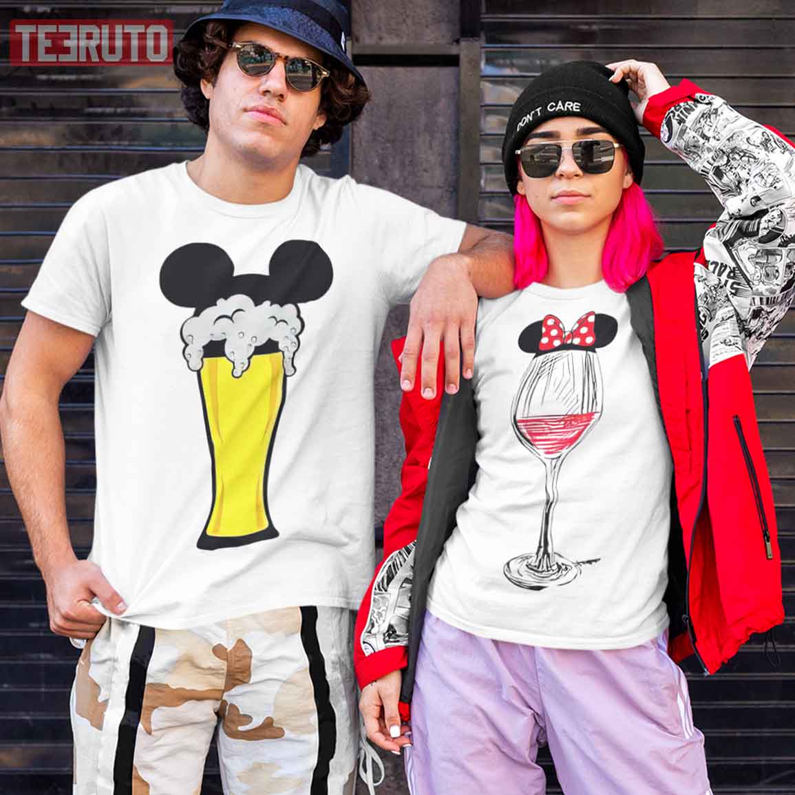 Mickey Minnie Ears Wine And Beer Drink Matching Disney Couple Valentine T-Shirt Mickey Minnie Ears Wine And Beer Drink Matching Disney Couple Valentine T-Shirt