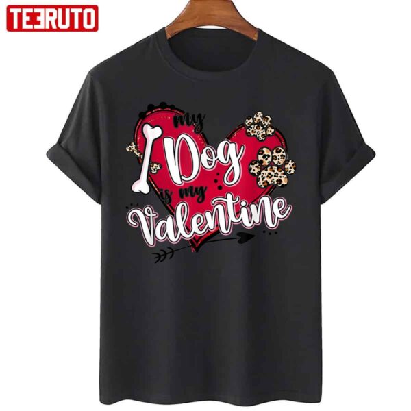 My Cat Is My Valentine Red Leopard Heart Dogs Paw Unisex T-Shirt
