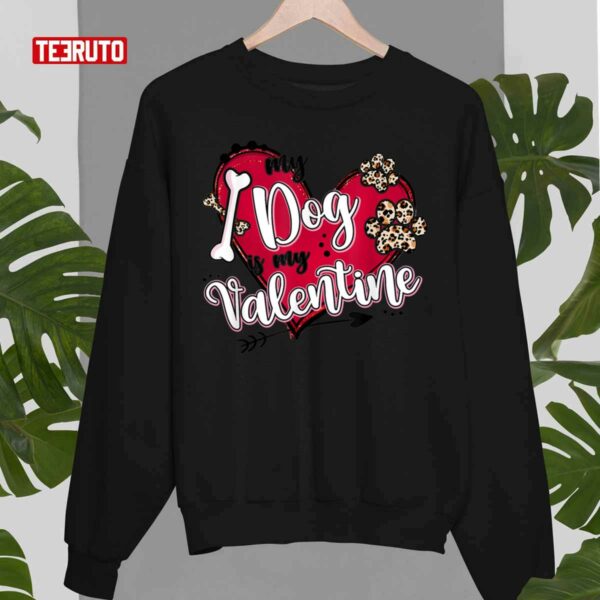 My Cat Is My Valentine Red Leopard Heart Dogs Paw Unisex T-Shirt