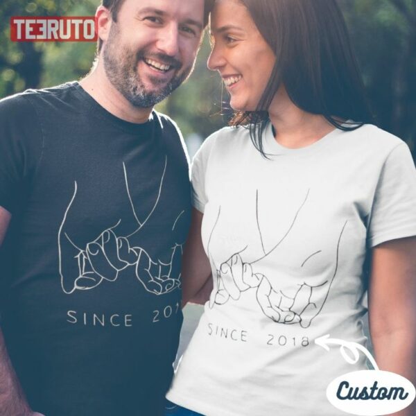 Personalize Hands Draw Together Since Husband And Wife Matching Couple Valentine T-Shirt