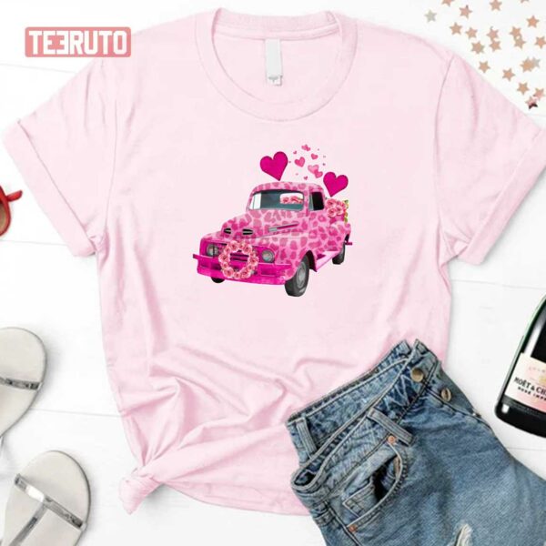 Pink Leopard Truck Happy Valentine’s Day Unisex Sweatshirt