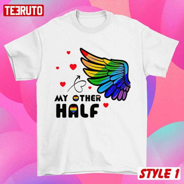 Rainbow LGBT Wing My Other Half Couple Matching Valentine T-Shirt