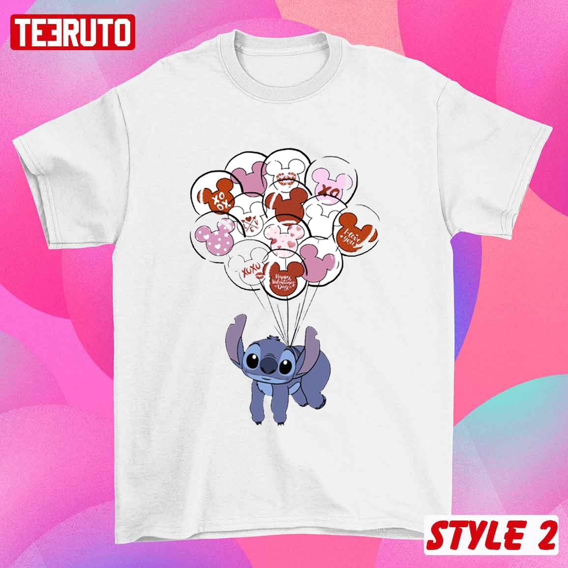 Stitch And Angel Balloons Matching Couple Disney Valentine T-Shirts Stitch And Angel Balloons Matching Couple Disney Valentine T-Shirts