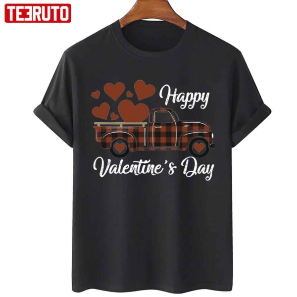 Truck Buffalo Pattern Red Hearts Happy Valentine’s Day Unisex Sweatshirt Unisex T-Shirt