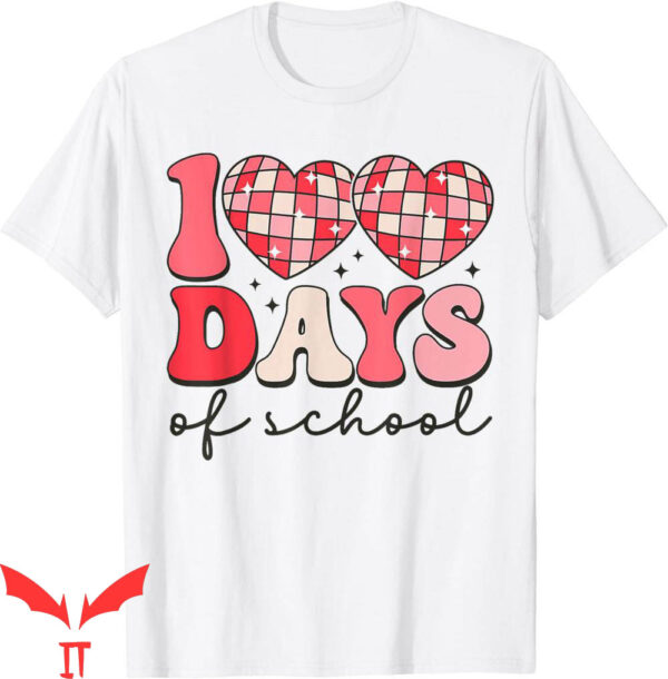 100th Day Of School T-Shirt Retro Disco Hearts Happy