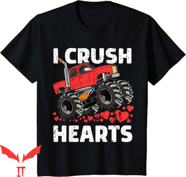 Boys Valentines T-Shirt Monster Truck I Crush Hearts