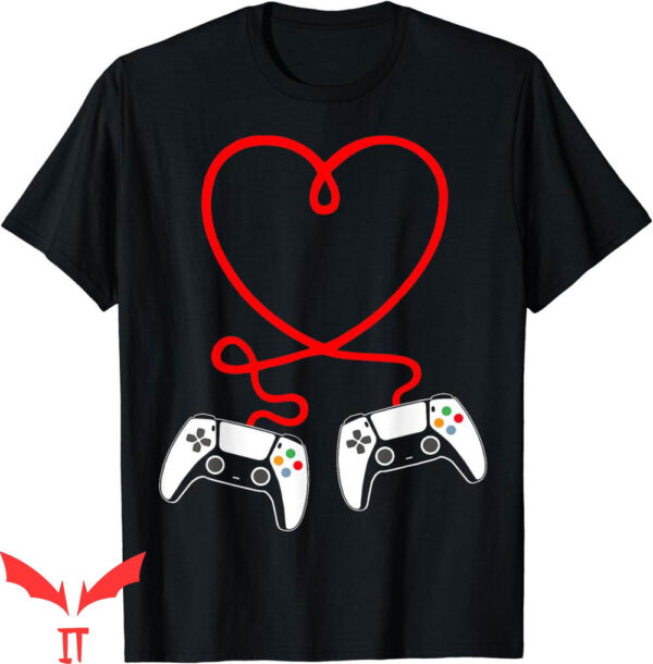 Boys Valentines T-Shirt Video Gamer With Controllers Heart