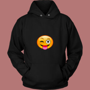 Emoticon Tongue Out Emoji With Winking Eye Smiley 80s Hoodie