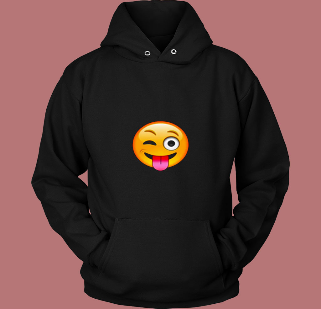 Emoticon Tongue Out Emoji With Winking Eye Smiley 80s Hoodie Emoticon Tongue Out Emoji With Winking Eye Smiley 80s Hoodie