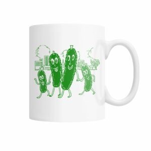 Funny vintage art pickle family mug