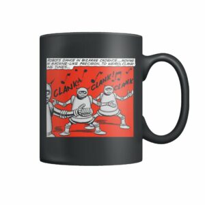 Funny vintage comic book robots weird clanking tunes mug
