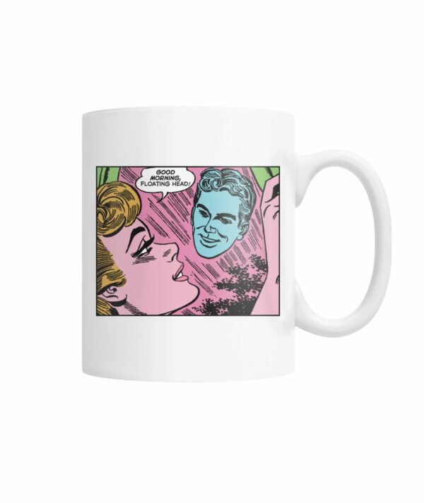 Funny vintage comic pop art “Good morning, floating head!” mug