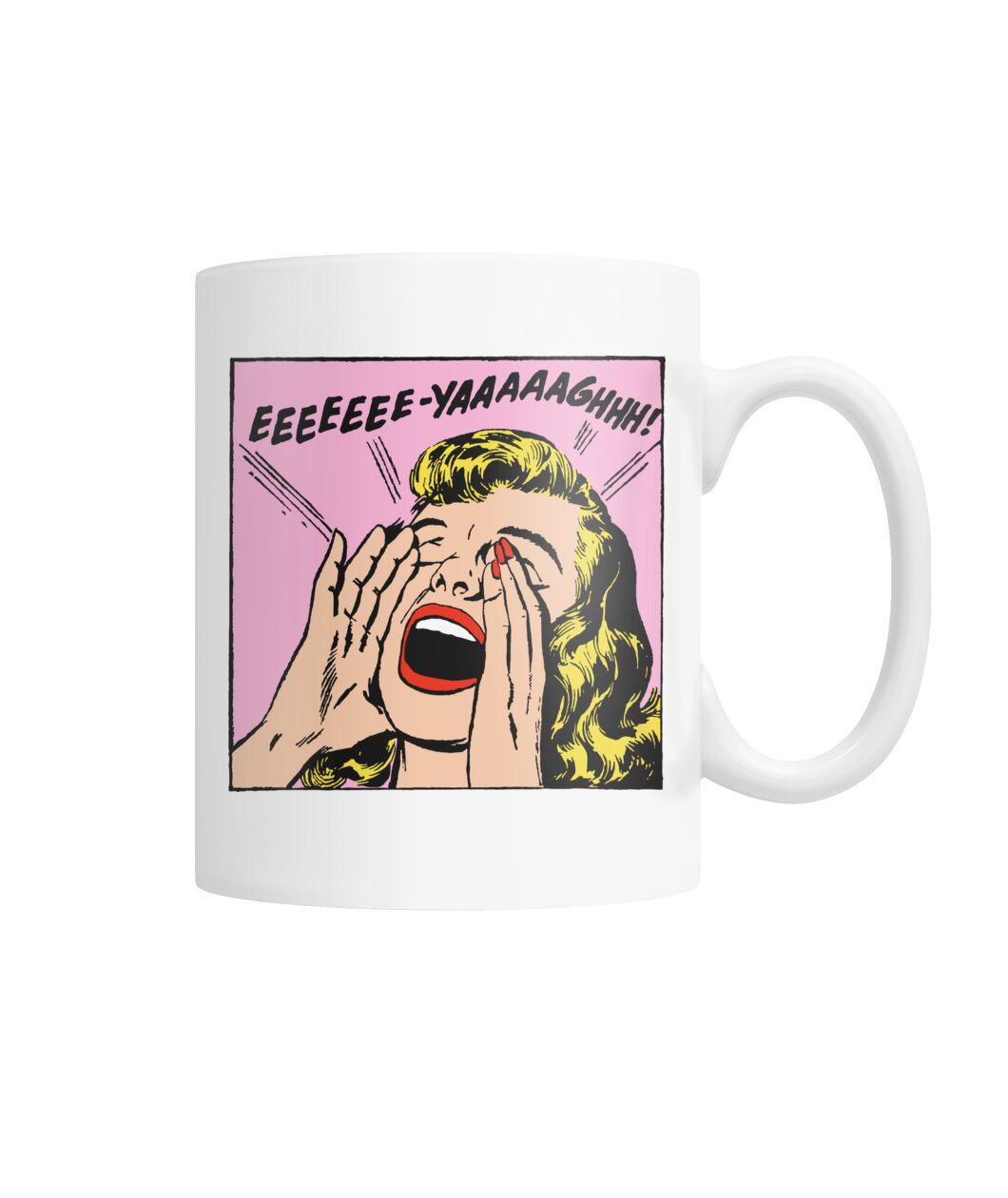 Funny vintage comic pop art girl yelling mug Funny vintage comic pop art girl yelling mug