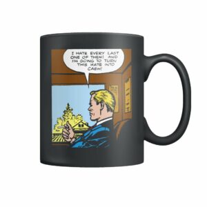 Funny vintage comic pop art man on train hate into cash mug