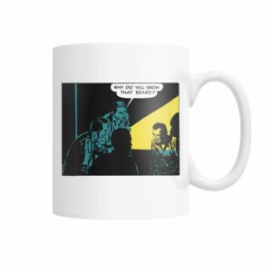 Funny vintage comic pop art why did you grow that beard mug