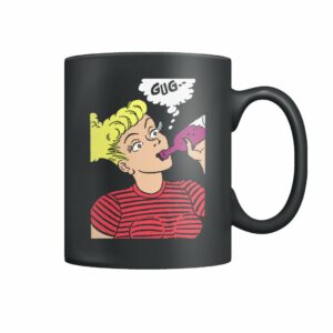 Funny vintage comic pop art woman drinking gug mug