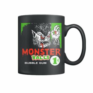 Funny vintage illustration of Monster Balls Bubble Gum mug