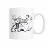 Funny vintage illustration of woman grabbed by coffee cup with tentacles mug