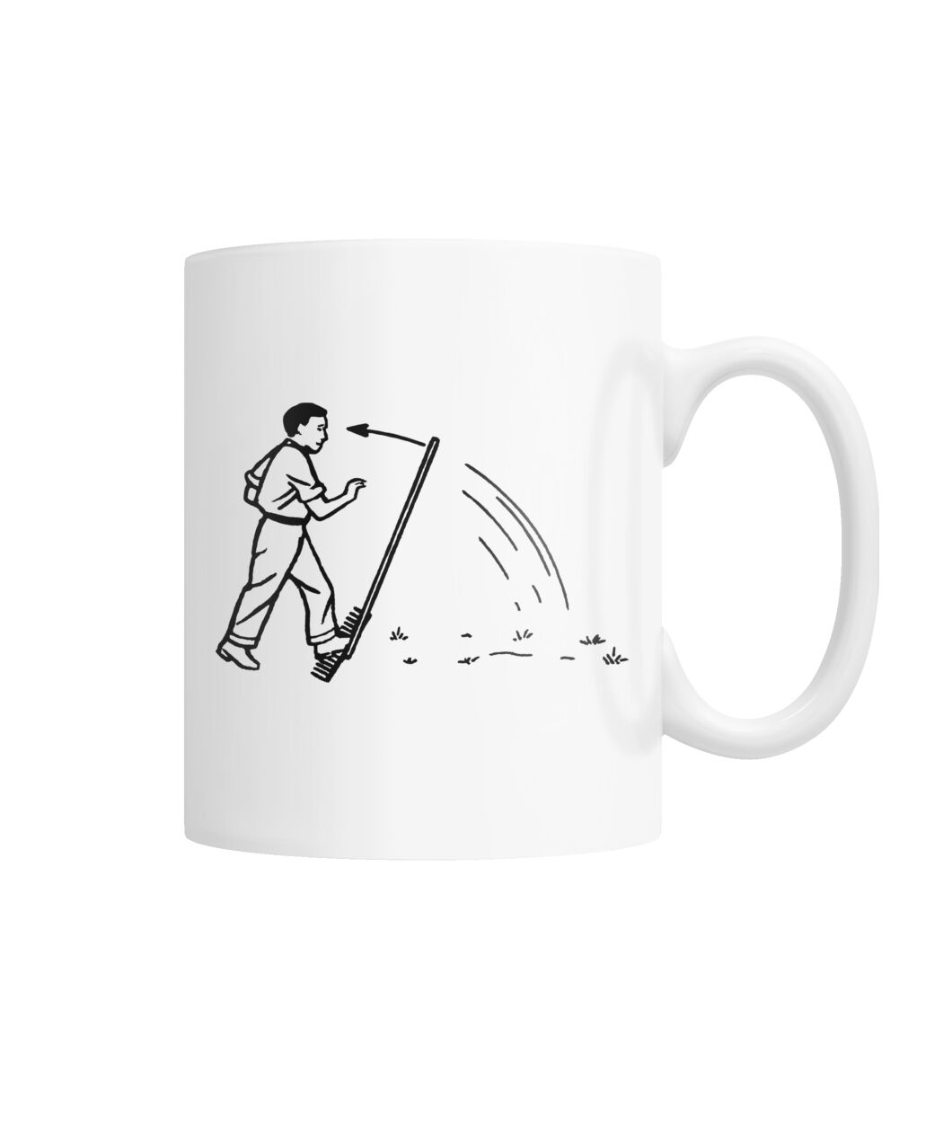 Funny vintage illustration - stepping on rake mug Funny vintage illustration - stepping on rake mug
