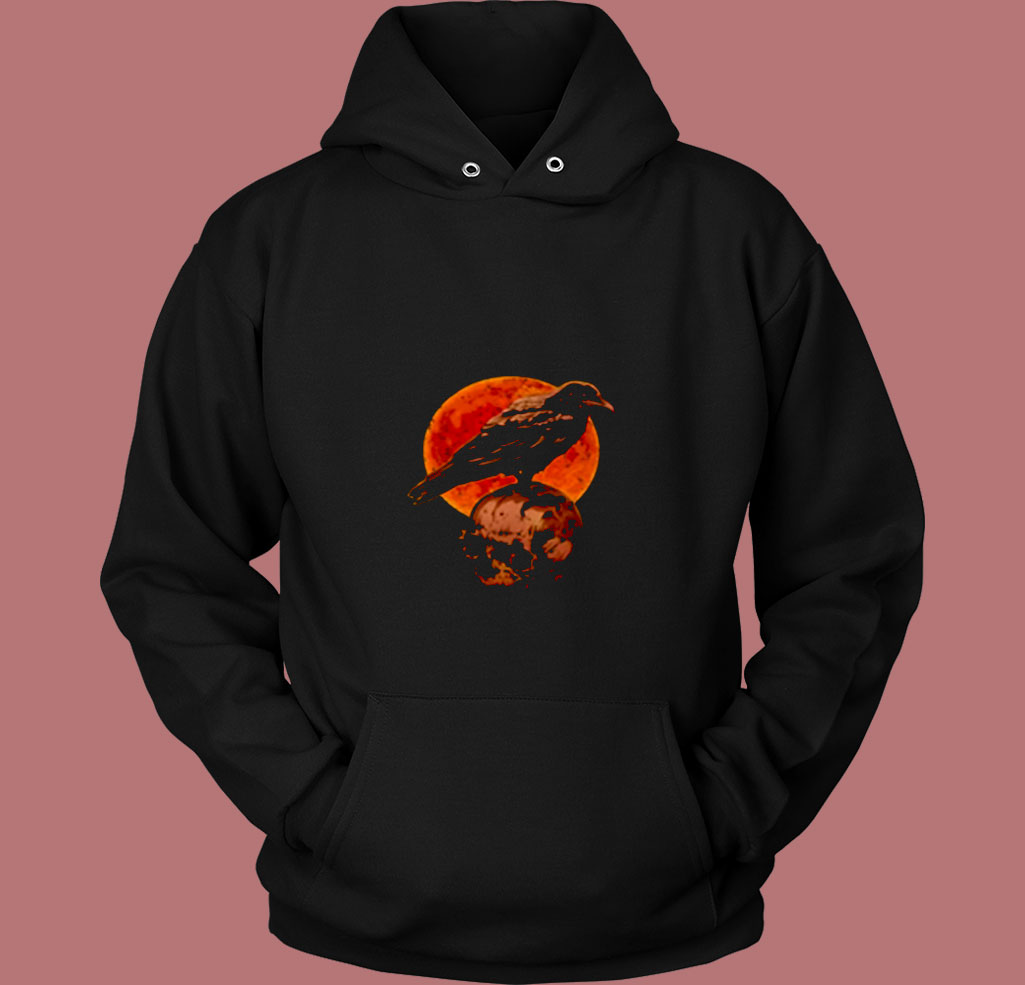 Halloween Cool Raven Crow Skull And Moon 80s Hoodie Halloween Cool Raven Crow Skull And Moon 80s Hoodie
