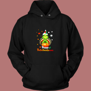 Happy Hallothanksmas The Grinch Pumpkin Halloween Thanksgiving Christmas Vintage Hoodie