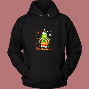 Happy Hallothanksmas The Grinch Pumpkin Halloween Thanksgiving Christmas Vintage Hoodie