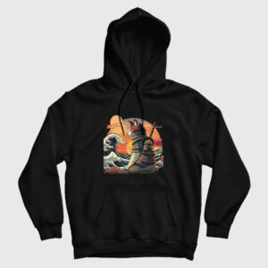 Japanese Retro Samurai Cat The Great Wave Hoodie