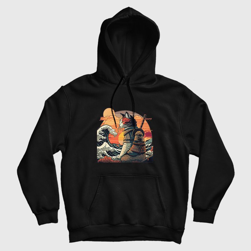 Japanese Retro Samurai Cat The Great Wave Hoodie Japanese Retro Samurai Cat The Great Wave Hoodie