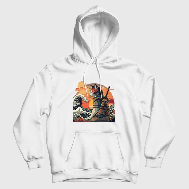 Japanese Retro Samurai Cat The Great Wave Hoodie Japanese Retro Samurai Cat The Great Wave Hoodie