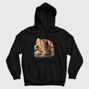 Japanese Retro Samurai Cat The Great Wave Hoodie 3
