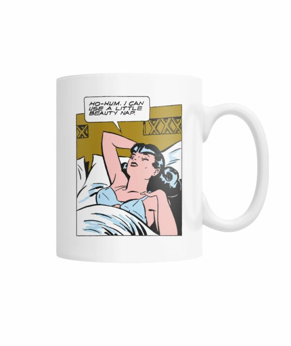 Vintage comic panel pop-art “beauty nap” mug