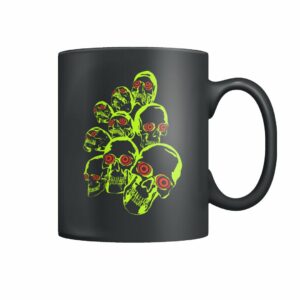 Vintage comic panel pop art dayglo skulls mug