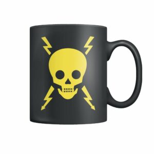 Vintage electrical danger skull mug