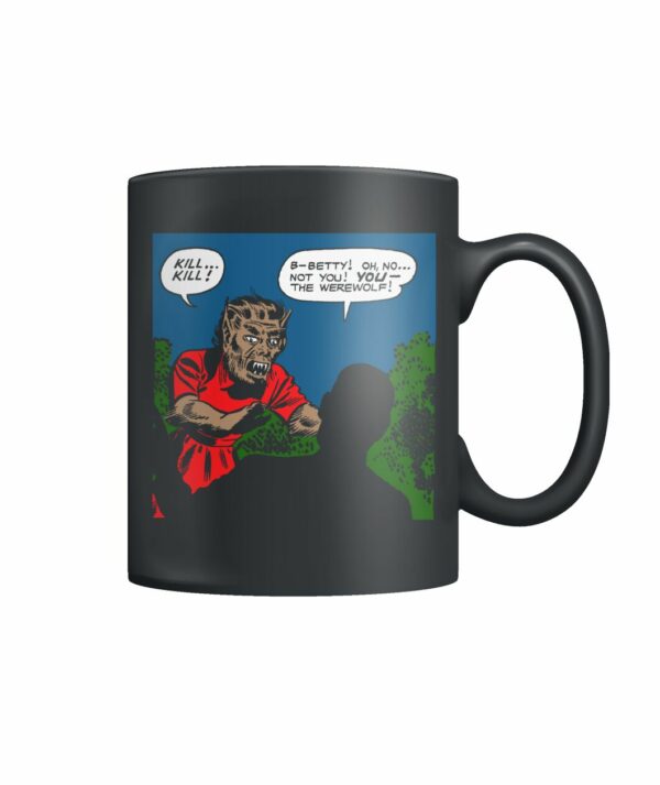 Vintage horror comic pop art design – female werewolf attacks mug