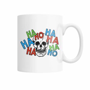 Vintage horror comic pop art design – laughing skull mug