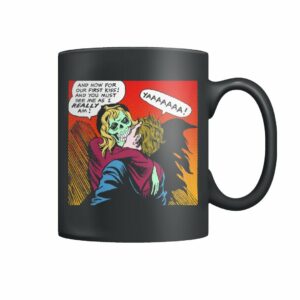 Vintage horror comic pop art design our first kiss mug