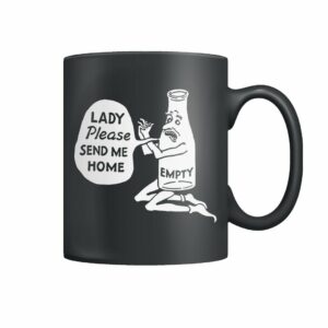 Vintage milk bottle illustration lady please send me home mug