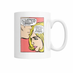 vintage comic pop-art research on kissing mug